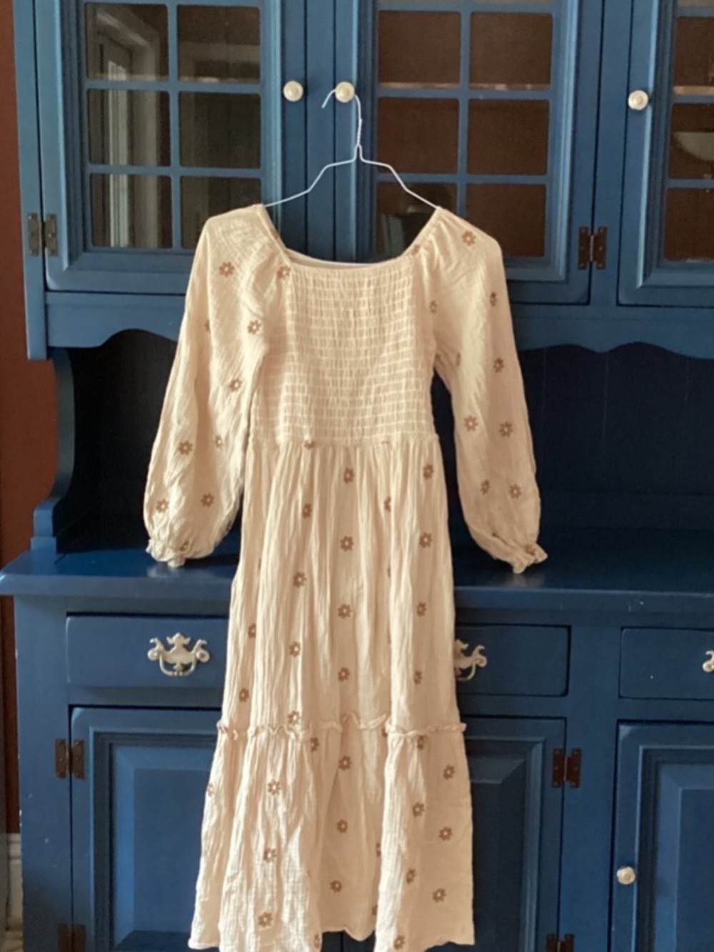 Boho Embroidered Cream Tiered Midi Dress